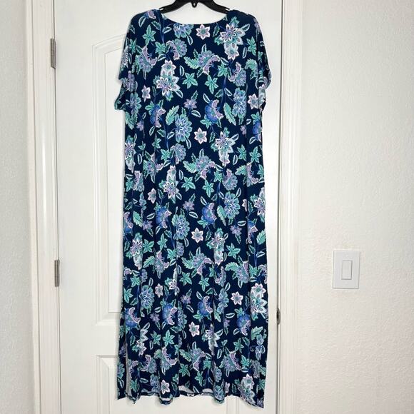 NWT $119 J. Jill Split-Neck Floral Blue Maxi Dress Women’s XL - Picture 7 of 8